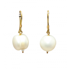 Dangle Drop Earrings Real 14K (585) Yellow Gold Natural Freshwater Pearl Gem Stone Handmade Gift Women E337